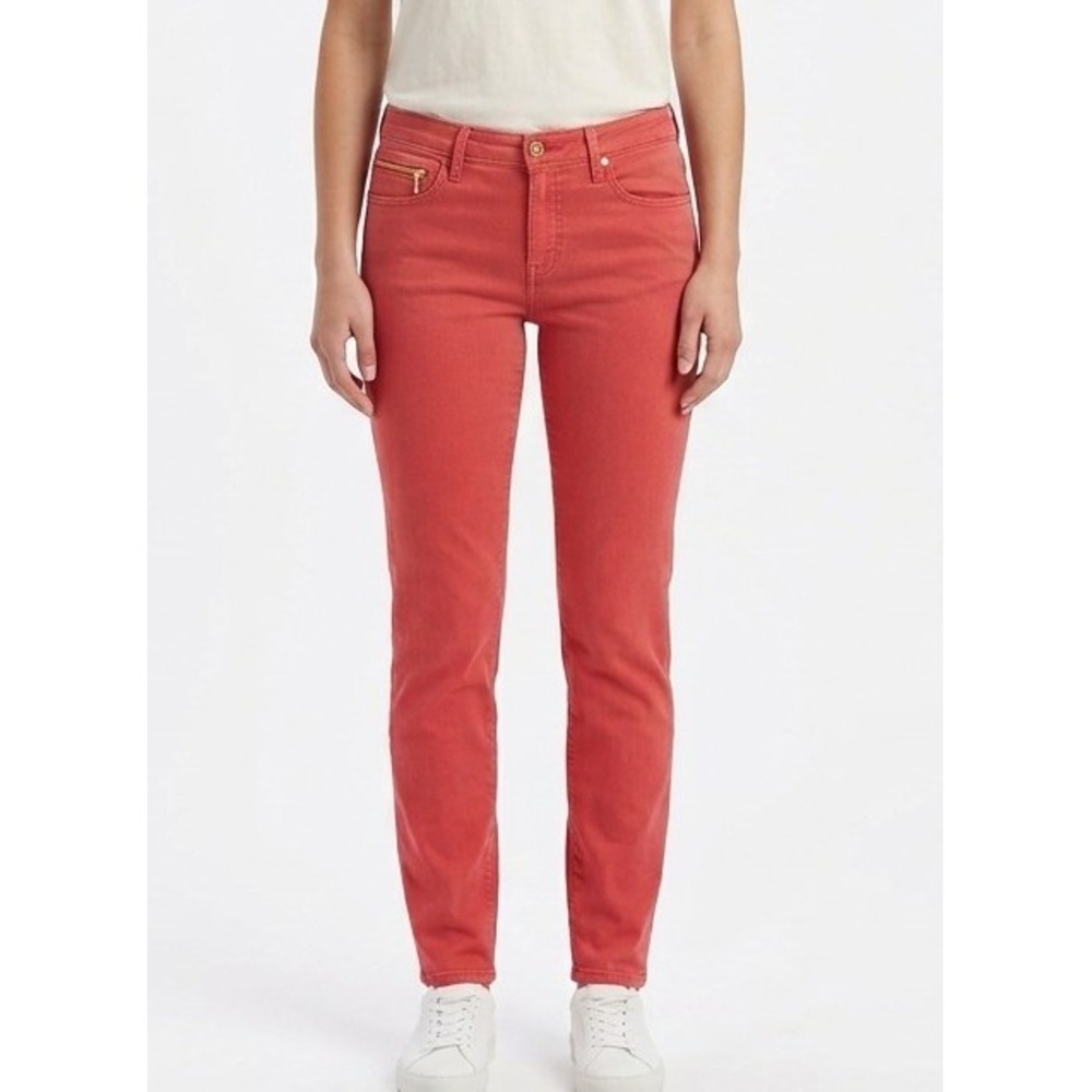 AG Adriano Goldschmied The Stevie Ankle Zip Slim Straight Leg Jeans Coral Red 29